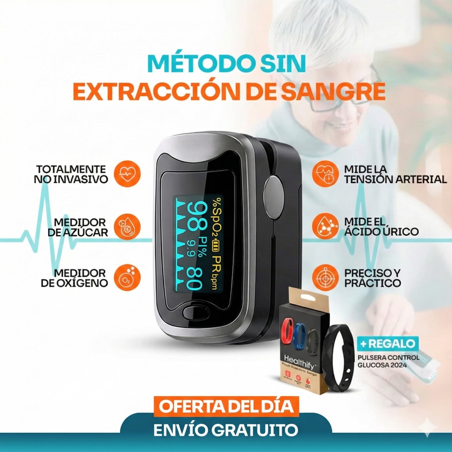 Oferta Especial de Año Nuevo GlucoCare™ – 3 en 1 Medidor de Glucosa Sin Dolor + Colesterol + Presión Arterial + ENVÍO GRATIS
